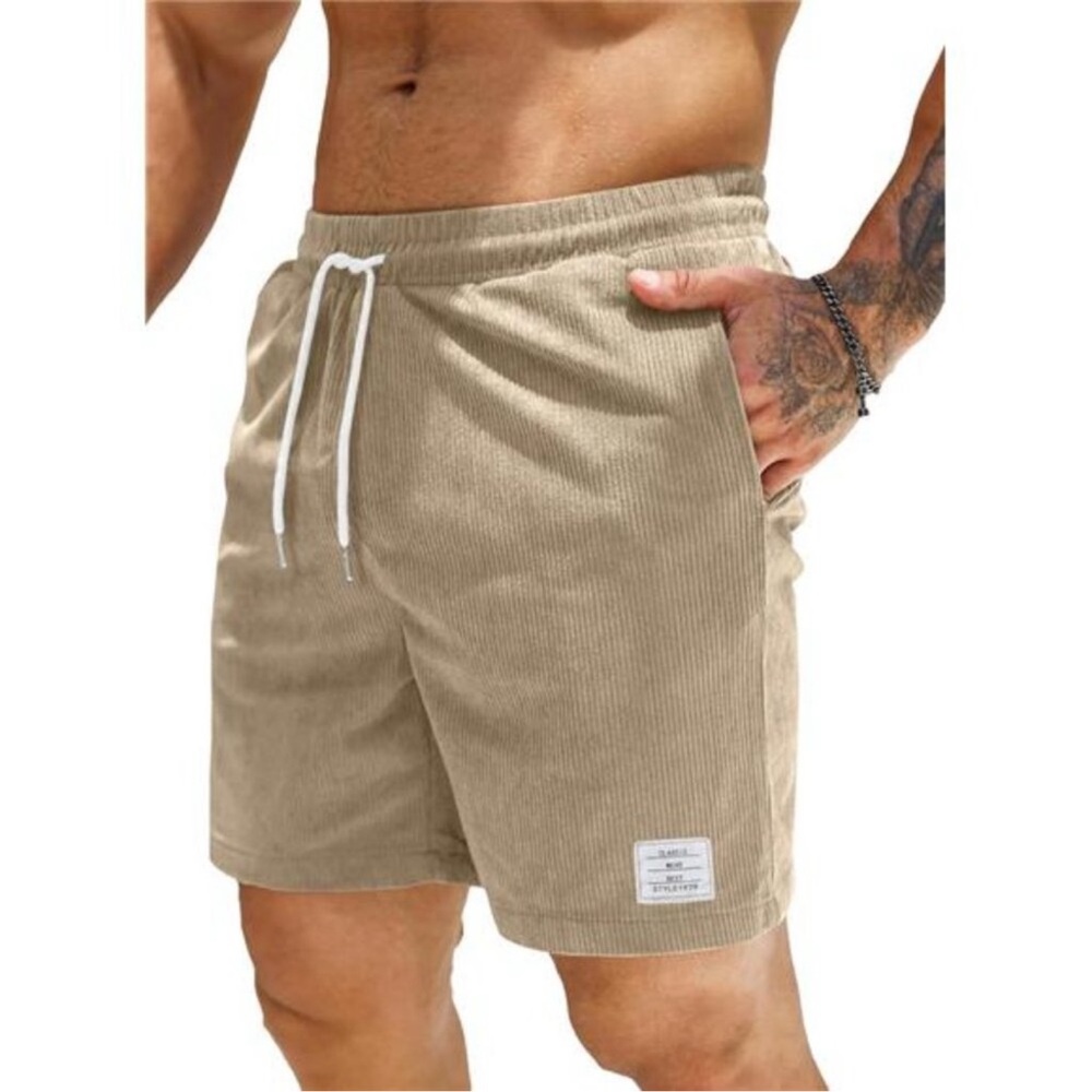 Men's Corduroy‎ Shorts, Casual Elastic Waist, Lightweight Summer Beachwear